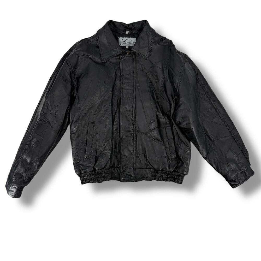 Vtg Y2K Fondini Fashions Genuine Leather Patchwork Bomber Jacket Mens Sz Large